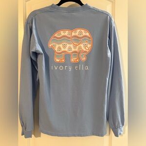Ivory Ella Long Sleeve Shirt in Soft Blue with Elephant Design